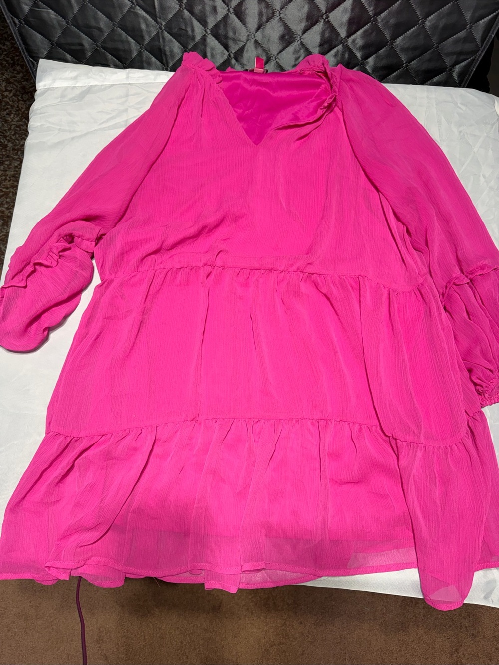 Vince Camuto Bright Fuchsia Ruffled Neck Dress